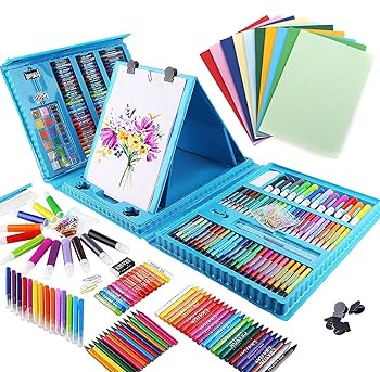 絵の具 色鉛筆 クレヨン 画材 ケース入り Amazon | 180点 お絵かきセット 絵具セット 豪華 想像力 創造性